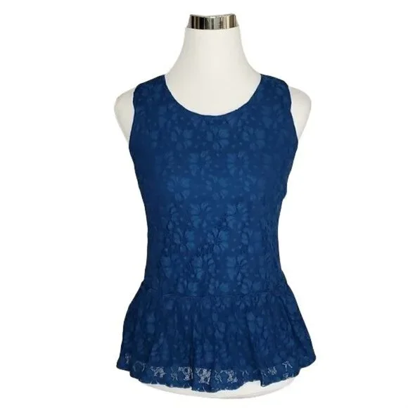 Ny Collection Women's Sleeveless Floral Lace Lined Back Zip Peplum Blouse Top - Picture 2 of 9